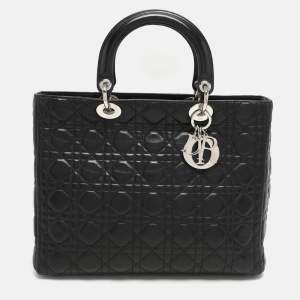 Dior Black Cannage Leather Large Lady Dior Tote