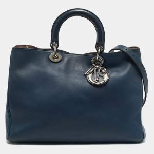 Dior Navy Blue Leather Large Diorissimo Shopper Tote
