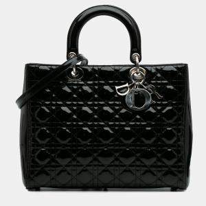 Dior Black Large Patent Cannage Lady Dior