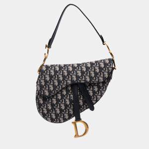 Dior Navy Blue Oblique Canvas Saddle Bag