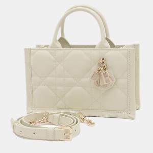 Dior Ivory Leather Mini Macrocannage Book Tote Bag