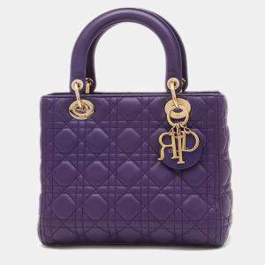 Dior Purple Lambskin Medium Lady Dior Tote Bag