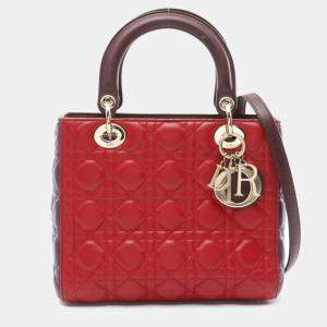 Dior Red Purple Bordeaux Leather Lady Dior Tote Bag