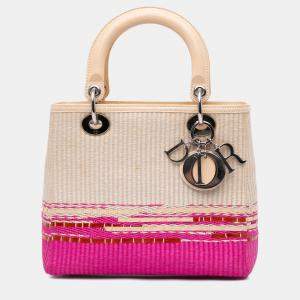 Dior Beige Pink Medium Raffia Lady Dior