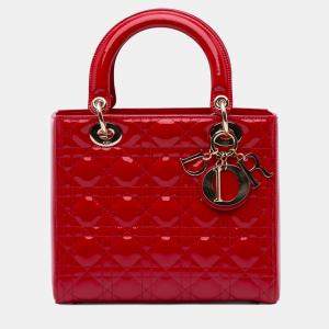 Dior Red Medium Patent Cannage Lady Dior