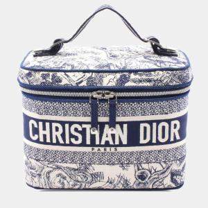 Dior Navy Blue/White Toile De Jouy Embroidered Canvas Diortravel Vanity Case