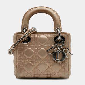 Dior Gold Mini Iridescent Lambskin Cannage Lady Dior