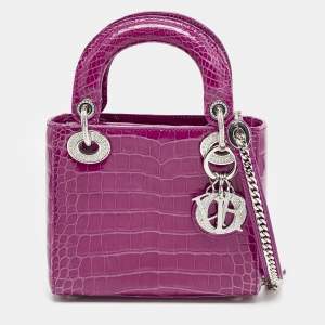 Dior Pink Alligator Swarovski Crystal Mini Lady Dior Tote