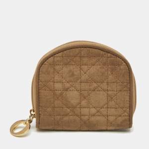Dior Beige Cannage Fabric Zip Around Coin Purse
