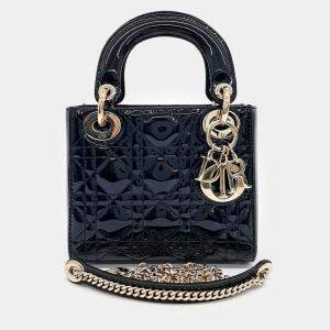 Dior Black Patent Leather Patent Cannage Lady Bag Mini