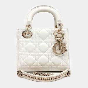 Dior White Leather Cannage Lady Bag Mini