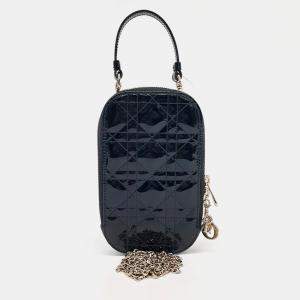 Dior Black Patent Leather Patent Phone Holder Crossbody Bag