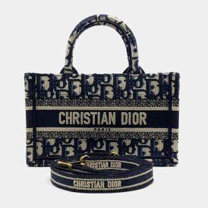 Dior Navy Blue Fabric Book Tote Mini Shoulder Strap Bag