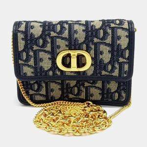 Dior Navy Blue Canvas and Leather Oblique Miss Caro Micro Crossbody Bag