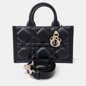 Dior Black Leather Cannage Book Tote Bag Mini