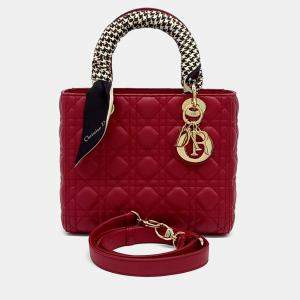 Dior Red Leather Cannage Lady Bag Medium