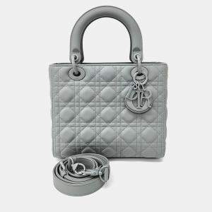 Dior Grey Leather Ultramatte Cannage Medium Lady Bag 