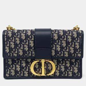 Dior Navy Blue Calf Leather Fabric Oblique 30 Montaigne Bag