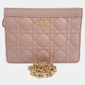 Dior Pink Leather Caro Chain Zipper Pouch and Crossbody Bag