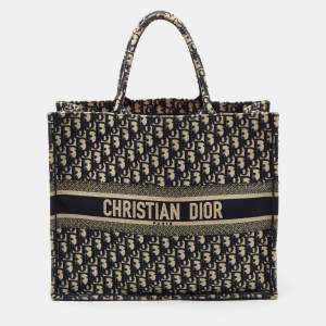 Dior Blue Oblique Embroidered Canvas Large Book Tote
