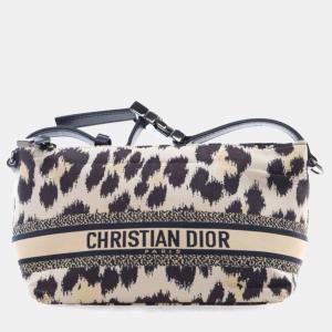 Dior Brown Mizza Small Canvas Embroidered Leopard DiorTravel Nomad Pouch