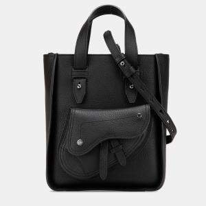 Dior Black Mini Grained Calfskin Saddle Tote