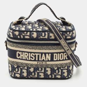 Dior Navy Blue Oblique Canvas Diortravel Vanity Case Bag