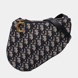Dior Blue Oblique Canvas Saddle Triple Zip Crossbody