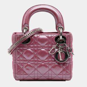 Dior Pink Mini Iridescent Lambskin Cannage Lady Dior