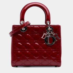 Dior Red Medium Patent Cannage Lady Dior