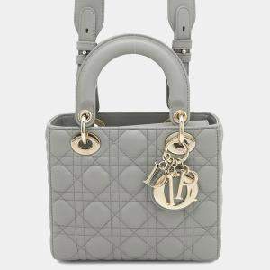 Dior Gray Lambskin Small Lady Dior ABCDior 2Way Handbag