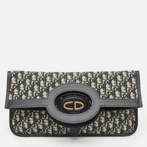 Dior Navy Blue Oblique Canvas Fold Over Clutch