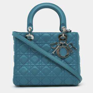 Dior Blue Medium Lambskin Cannage Lady Dior