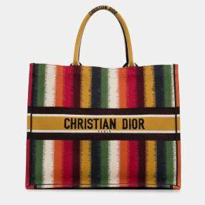 Dior Yellow Large Striped Book Tote