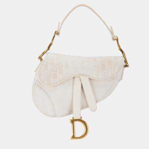 Dior White Mini Oblique Canvas Saddle Bag