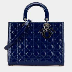 Dior Navy Blue Large Patent Cannage Lady Dior