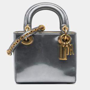 Dior Silver Mini Metallic Glazed Calfskin Lady Dior