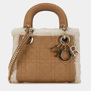 Dior Brown Mini Suede Shearling Cannage Lady Dior