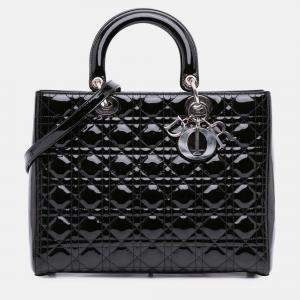 Dior Black Large Patent Cannage Lady Dior