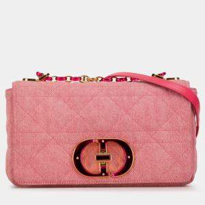 Dior Pink Medium Denim Macrocannage Caro Bag