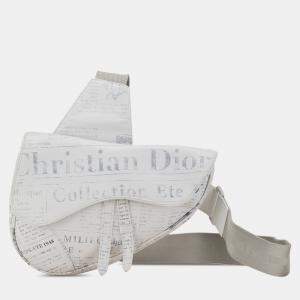 Dior White Daniel Arsham Newspaper Print Saddle Bag
