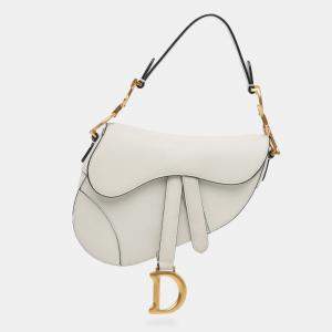 Dior White Mini Leather Saddle Bag