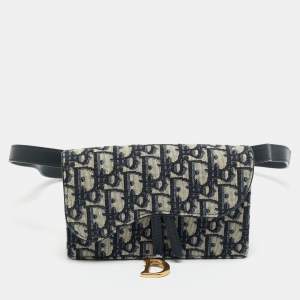 Dior Navy Blue Oblique Canvas and Leather Saddle Pouch Belt Bag