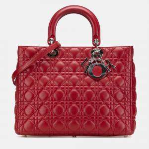 Dior Red Large Lambskin Cannage Lady Dior