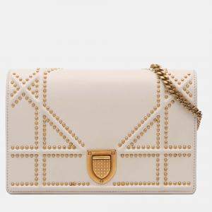 Dior White Small Lambskin Studded Diorama Crossbody
