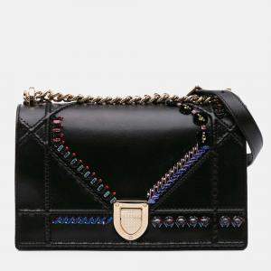 Dior Black Medium Calfskin Crystal Embroidered Diorama Flap