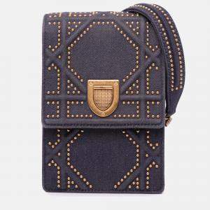Dior Grey Studded Denim Vertical Diorama Crossbody