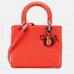 Dior Orange Medium Ultra Matte Calfskin Cannage Embossed Lady Dior