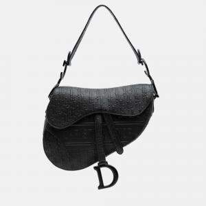 Dior Black Oblique Embossed Calfskin Saddle Bag