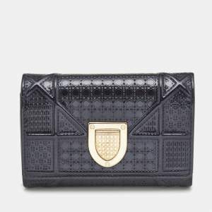 Dior Blue Patent Leather Diorama Trifold Compact Wallet